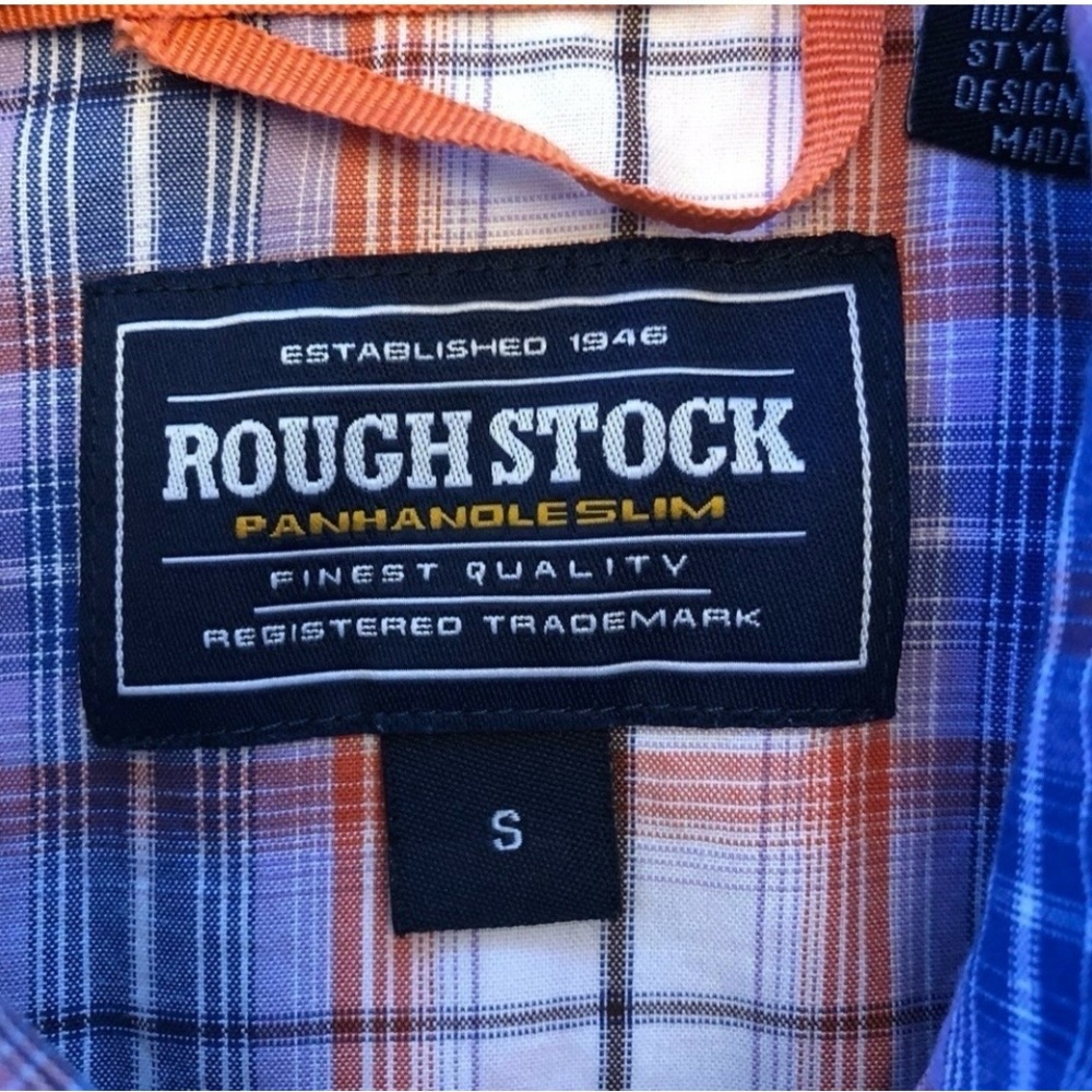 ROUGH STOCK Panhandle Slim Blue and Red Plaid Button Down Shirt-S 100% Cotton - Picture 5 of 7